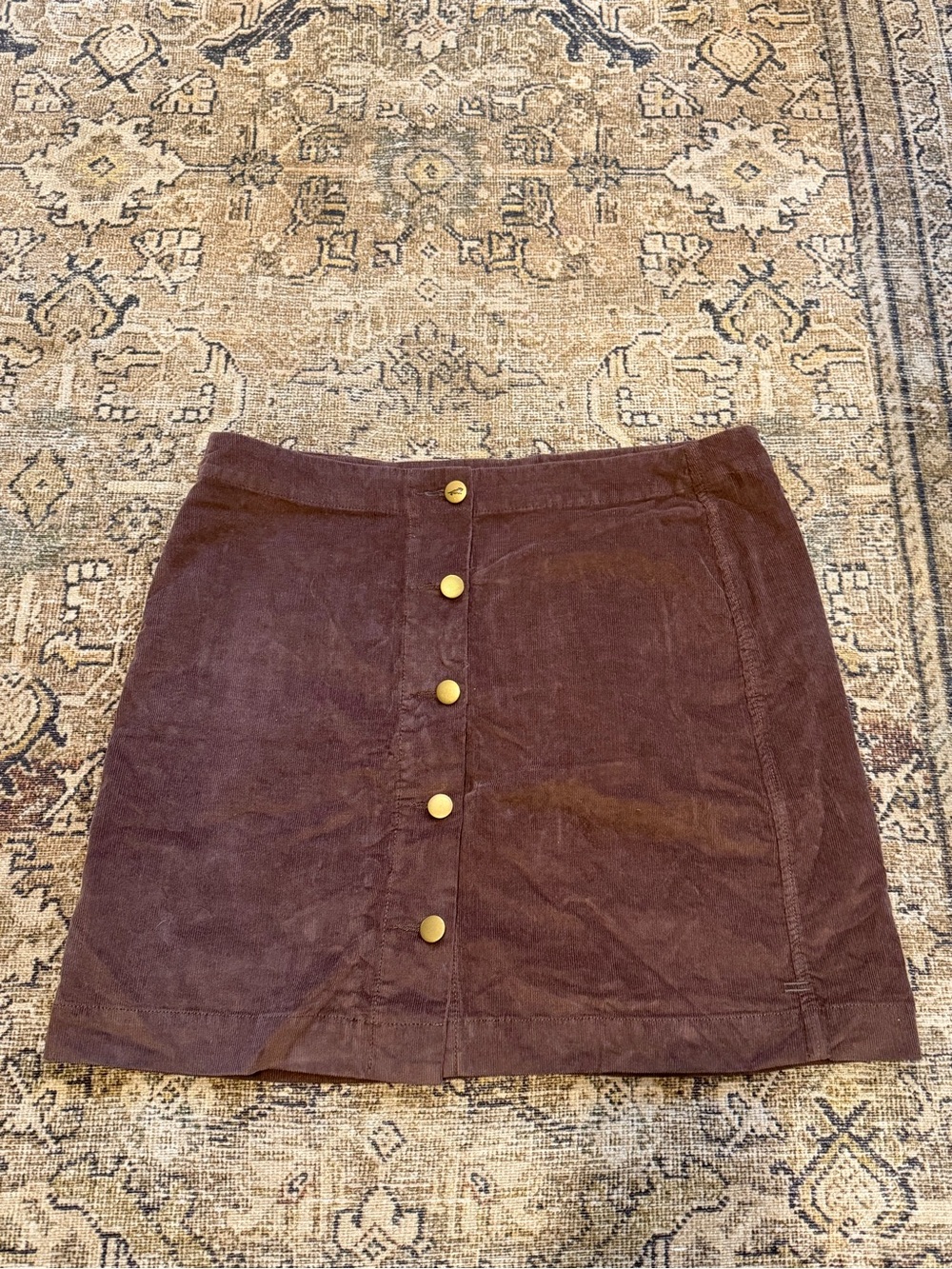 Toad&Co Brown Corduroy Mini Skirt with Gold Buttons